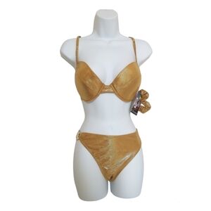 Gold lame bikini two piece bathing suit swimsuit size 14 C cup 🆕